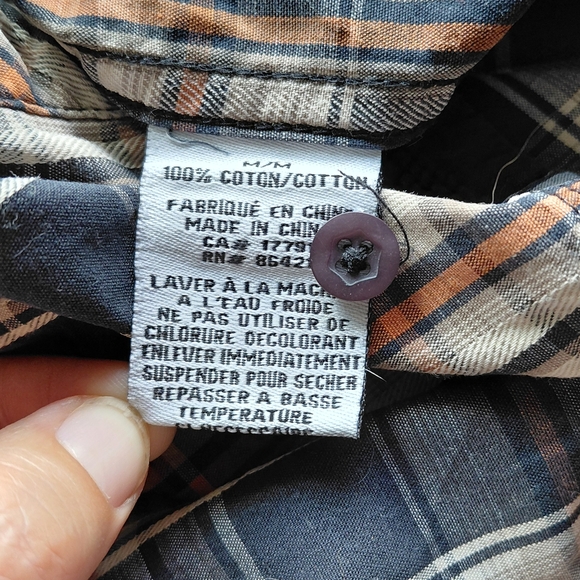 Men's Casual Plaid Button-Down Shirt - Black and Orange - Picture 9 of 10